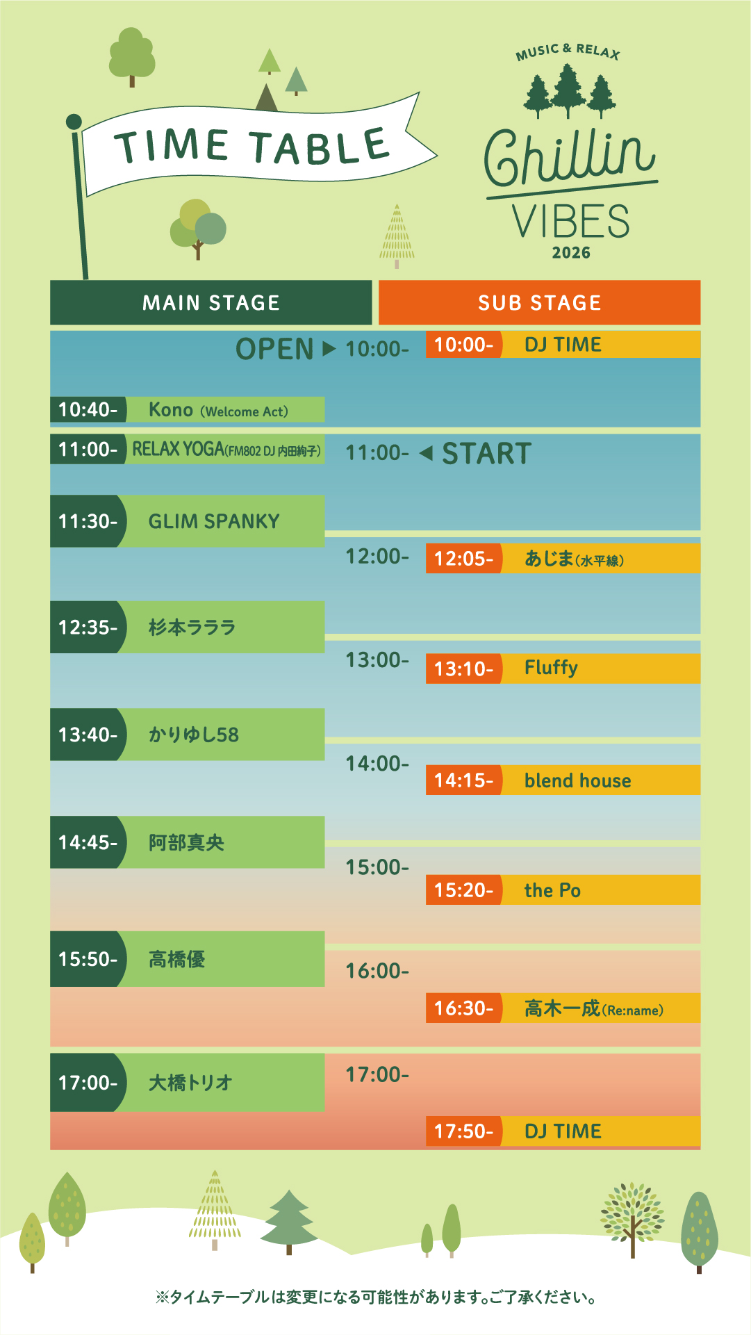 【LIVE】" Chillin’Vibes2026 "タイムテーブル解禁